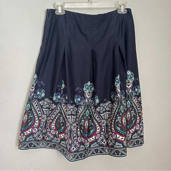 Talbots Blue & Green Paisley A-Line Knee-Length Skirt w/Pleated Embellishments - Picture 1 of 5